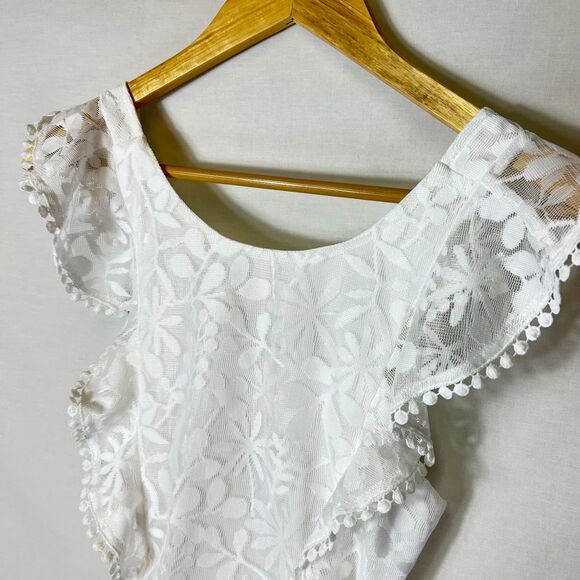 Hello Molly White Pinafore Floral Mesh Lace Open Back Mini Dress Size S - Picture 5 of 16